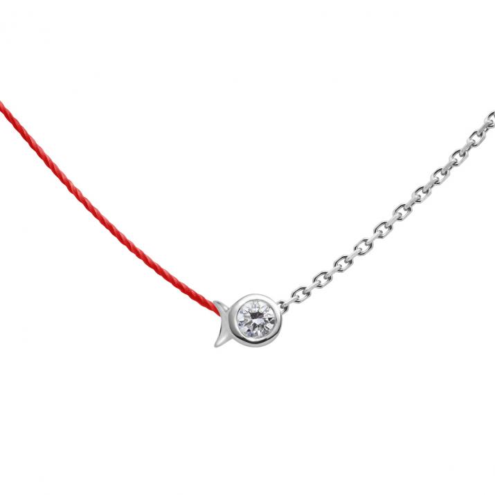 Collier Poisson mi-fil mi-chaîne avec diamant 0.05ct or blanc - Redline