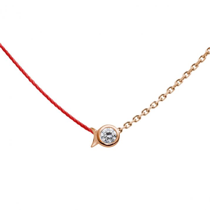 Collier Poisson mi-fil mi-chaîne avec diamant 0.05ct or rose - Redline