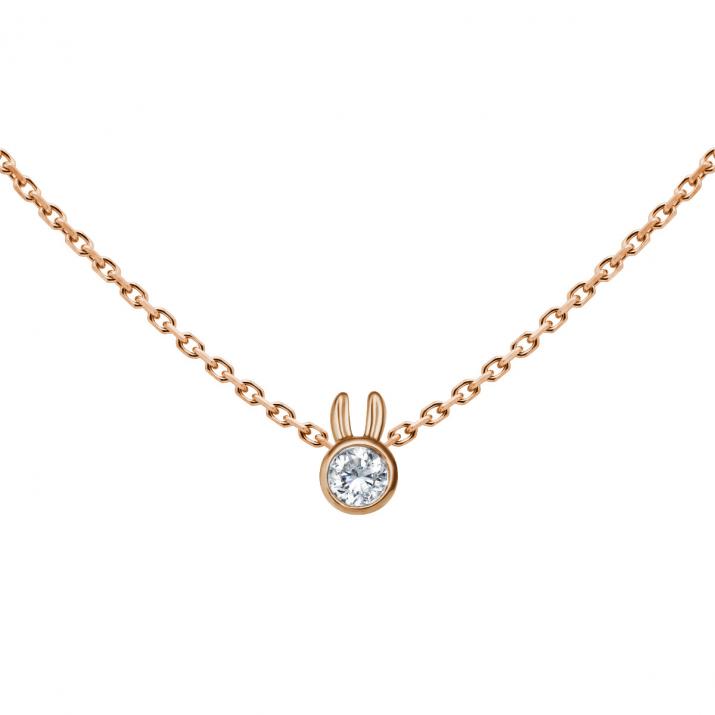  Collier Lapin sur chaîne avec diamant 0.05ct or rose - Redline - 0++