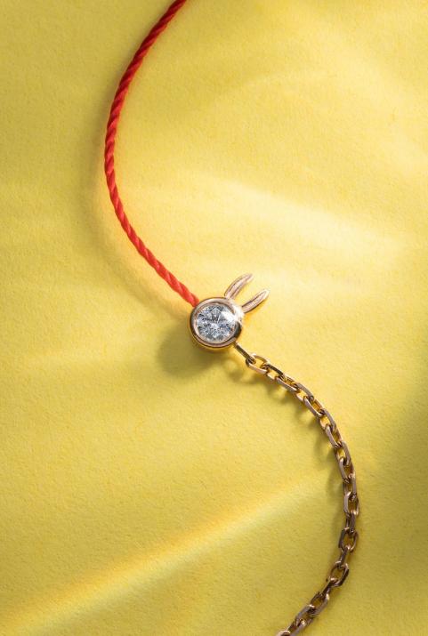 Bracelet Lapin mi-fil mi-chaîne avec diamant 0.05ct or jaune - Redline - 0++