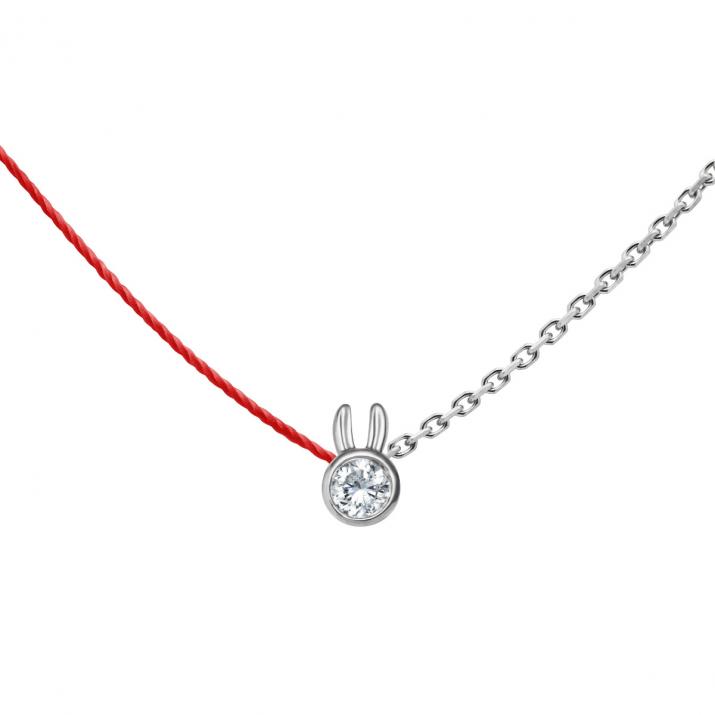 Collier Lapin mi-fil mi-chaîne avec diamant 0.05ct or blanc - Redline