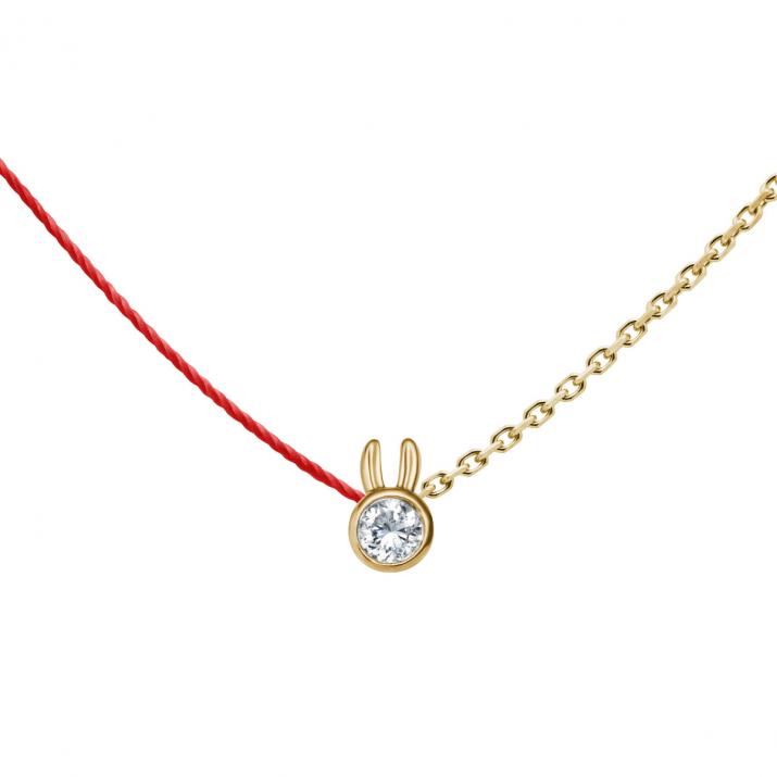 Collier Lapin mi-fil mi-chaîne avec diamant 0.05ct or jaune - Redline