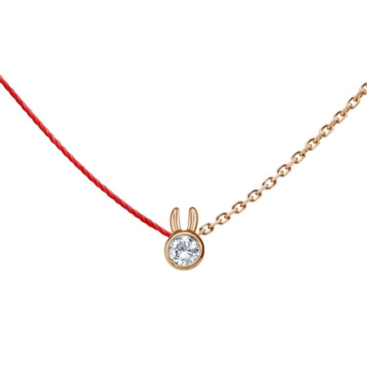 Collier Lapin mi-fil mi-chaîne avec diamant 0.05ct or rose - Redline