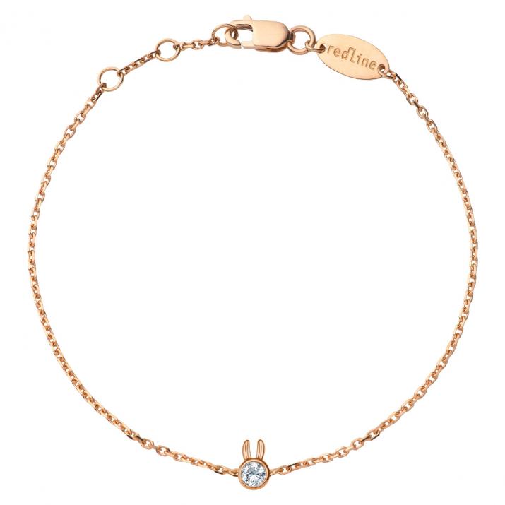 Bracelet Lapin sur chaîne avec diamant 0.05ct or rose - Redline - 0++