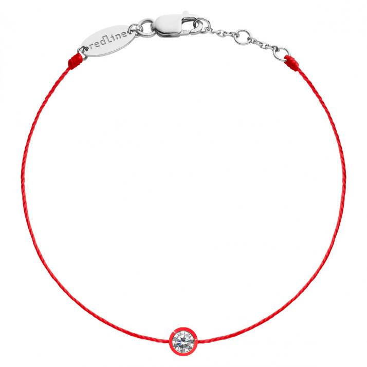 Bracelet fil avec diamant 0.10 carat serti clos or blanc orné d'un émail rouge - Redline - 0++