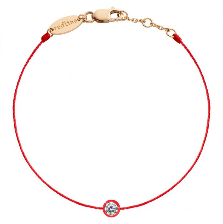 Bracelet fil avec diamant 0.10 carat serti clos or rose orné d'une émail rouge - Redline - 0++