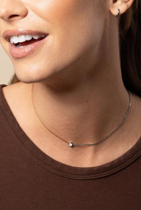 Collier fil et chaîne avec diamant 0.10 carat en serti clos or noir - Redline - 0++