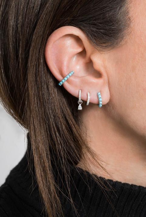 Boucle d'oreille Si Joli Mini Creole Turquoise Or Blanc - Redline - 0++