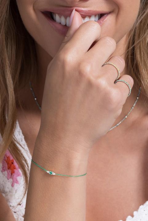 Bracelet Fil Abby émeraude Or Blanc - Redline - 0++