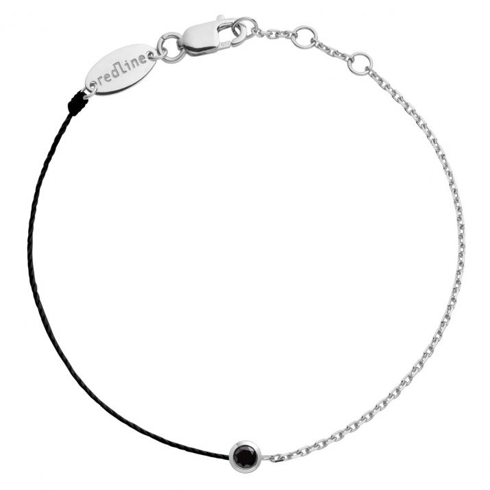 Bracelet homme fil et chaîne avec diamant noir 0.10 carat en serti clos or blanc - Redline