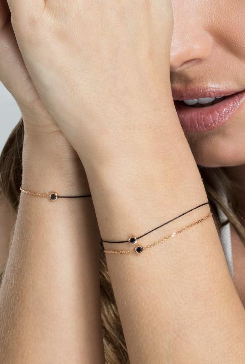 Bracelet fil avec diamant noir 0.10 carat en serti clos or rose - Redline - 0++