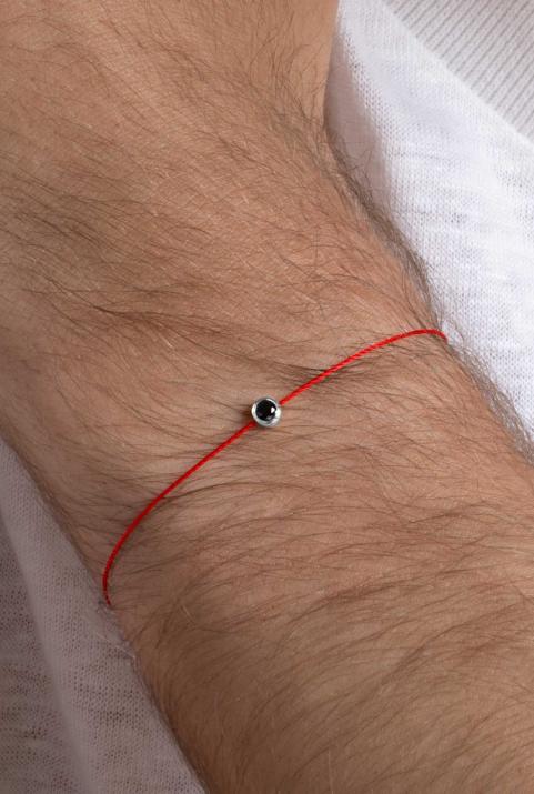 Bracelet homme fil avec diamant noir 0.10 carat en serti clos or blanc - Redline - 0++