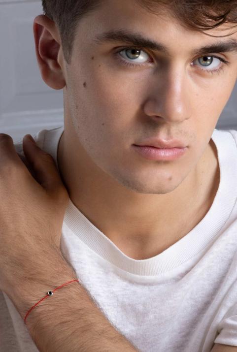 Bracelet homme fil avec diamant noir 0.10 carat en serti clos or blanc - Redline - 0++