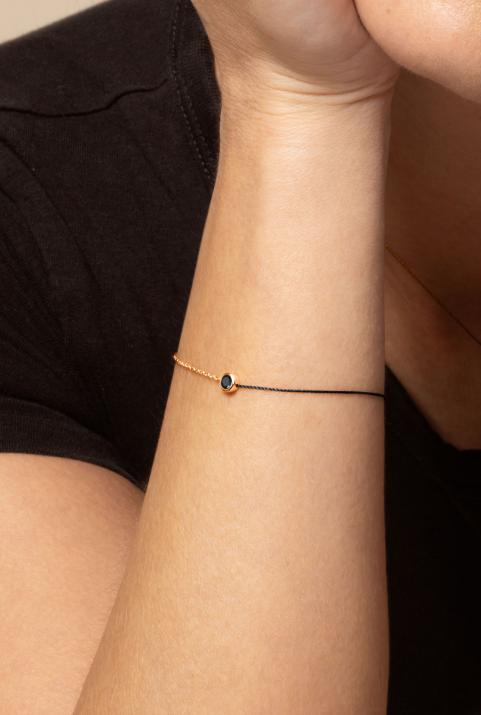 Bracelet fil et chaîne avec diamant noir 0.10 carat en serti clos or rose - Redline - 0++