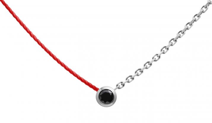Collier fil et chaîne avec diamant noir 0.10 carat en serti clos or blanc - Redline