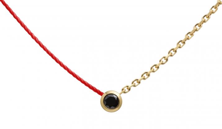 Collier fil et chaîne avec diamant noir 0.10 carat en serti clos or jaune - Redline