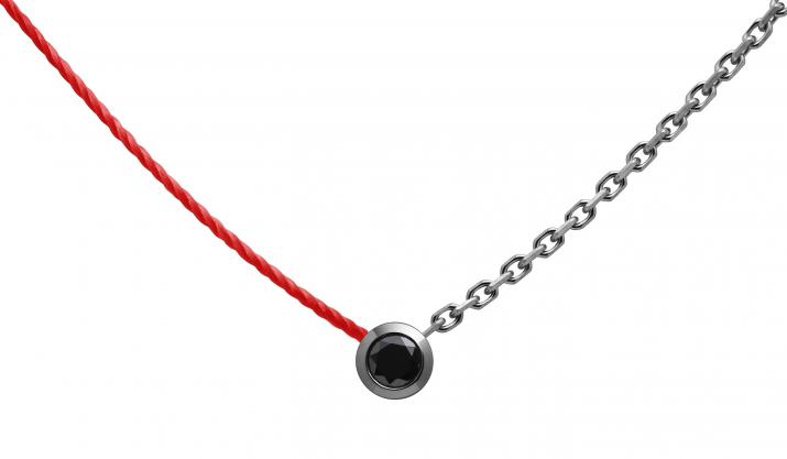 Collier fil et chaîne avec diamant noir 0.10 carat en serti clos or noir - Redline