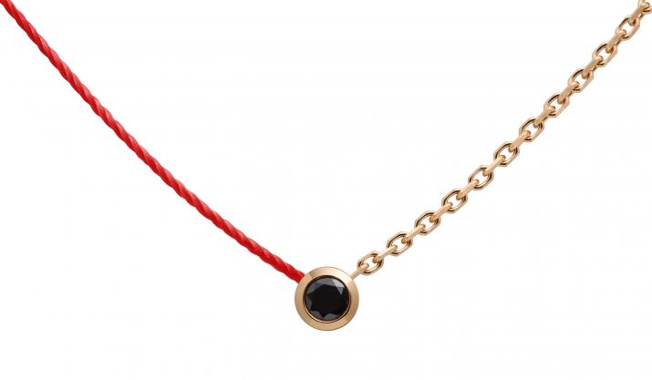 Collier fil et chaîne avec diamant noir 0.10 carat en serti clos or rose - Redline