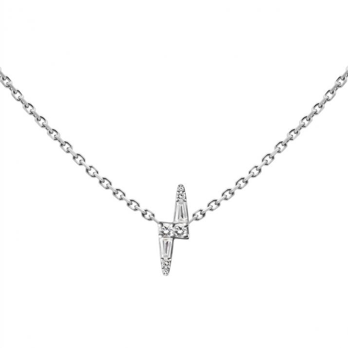 Collier chaîne en or blanc 18K, éclair de diamants 0,07 carat - Redline