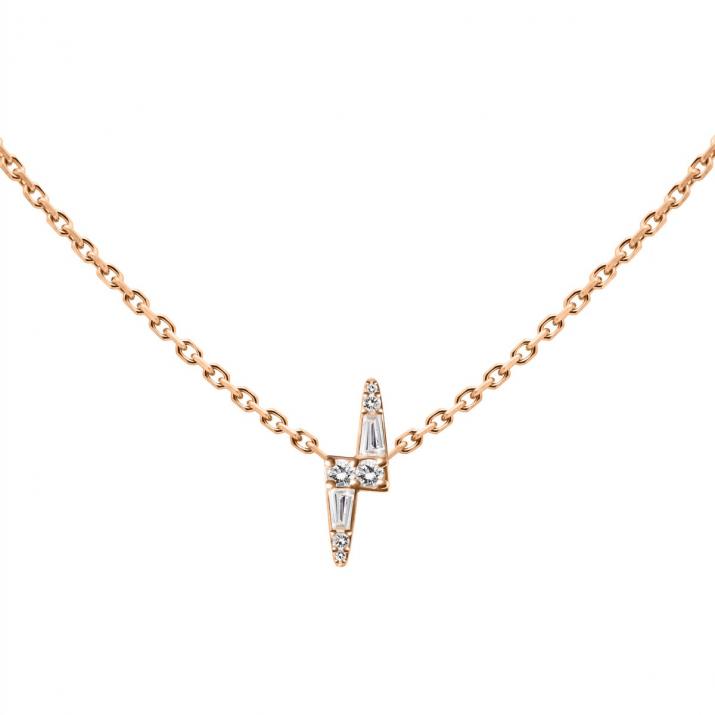 Collier chaîne en or rose 18K, éclair de diamants 0,07 carat - Redline