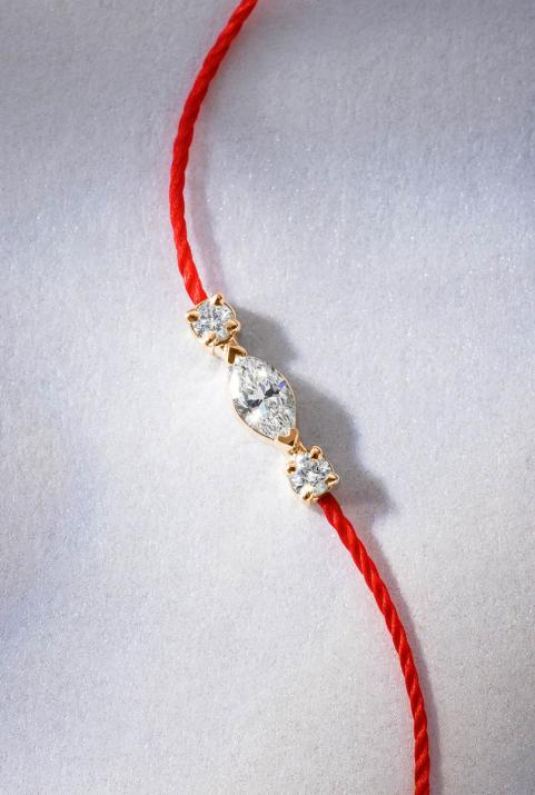 Bracelet tout fil en or rose 18K, diamant navette et diamants ronds 0,12 carat - Redline - 0++