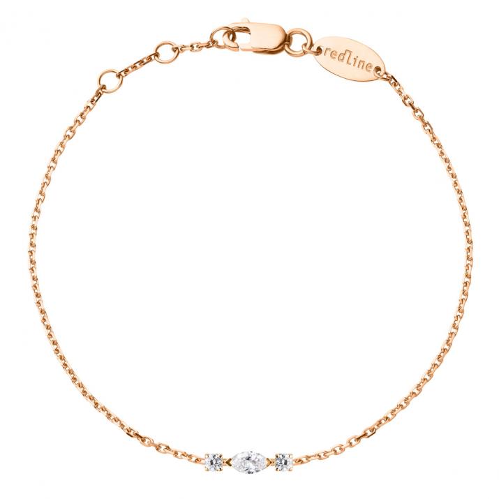 Bracelet chaîne en or rose 18K, diamant navette et diamants ronds 0,12 carat - Redline