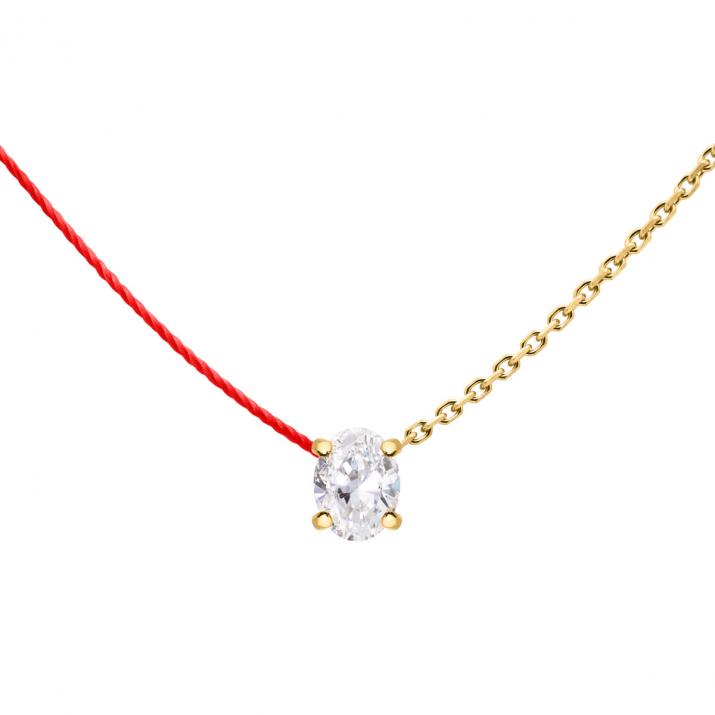 Collier mi-fil mi-chaîne en or jaune avec diamant ovale 0,09 carat - Redline
