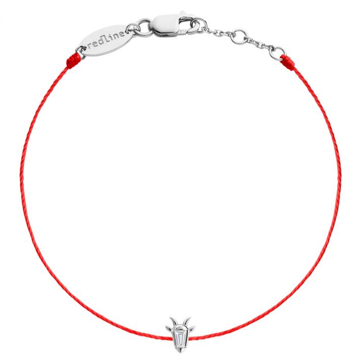 Bracelet tout fil en or blanc 18K, tête de chèvre et diamant taille trapèze 0,04 ct - Redline