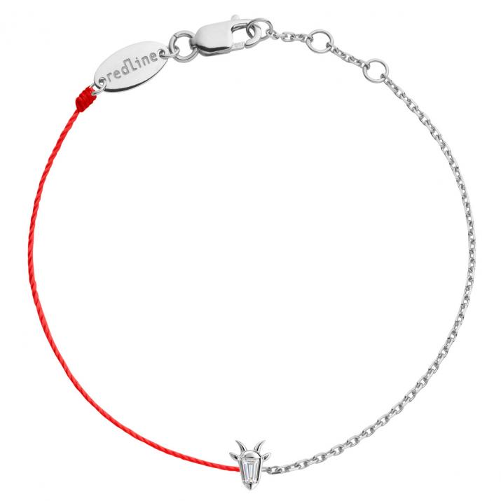 Bracelet mi-fil mi-chaîne en or blanc 18K, tête de chèvre et diamant taille trapèze 0,04 ct - Redline