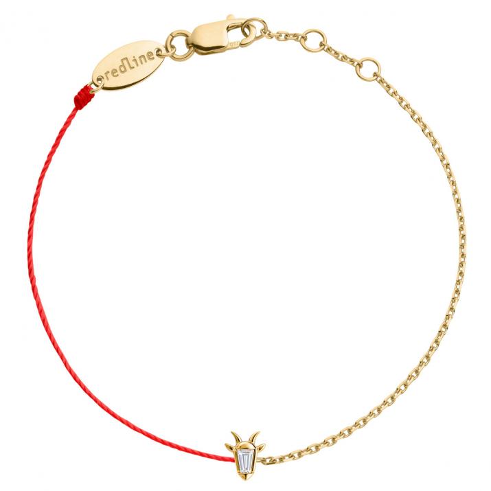 Bracelet mi-fil mi-chaîne en or jaune 18K, tête de chèvre et diamant taille trapèze 0,04 ct - Redline