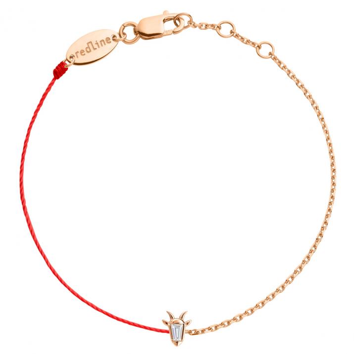 Bracelet mi-fil mi-chaîne en or rose 18K, tête de chèvre et diamant taille trapèze 0,04 ct - Redline