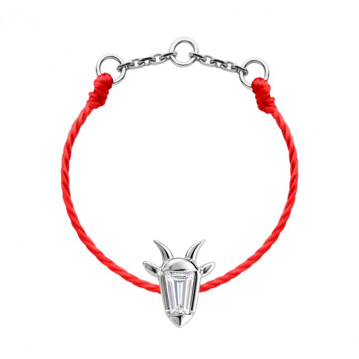 Bague fil en or blanc 18K, tête de chèvre et diamant taille trapèze 0,04 ct - Redline