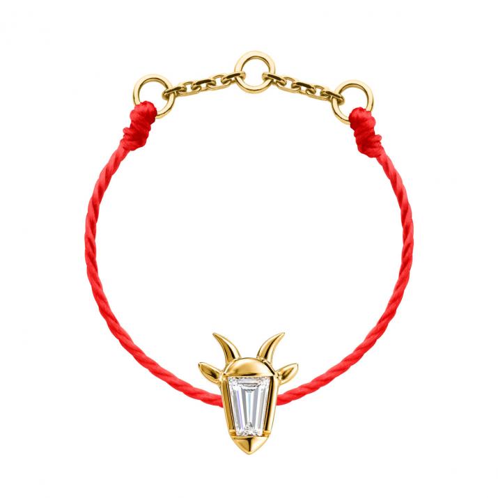 Bague fil en or jaune 18K, tête de chèvre et diamant taille trapèze 0,04 ct - Redline