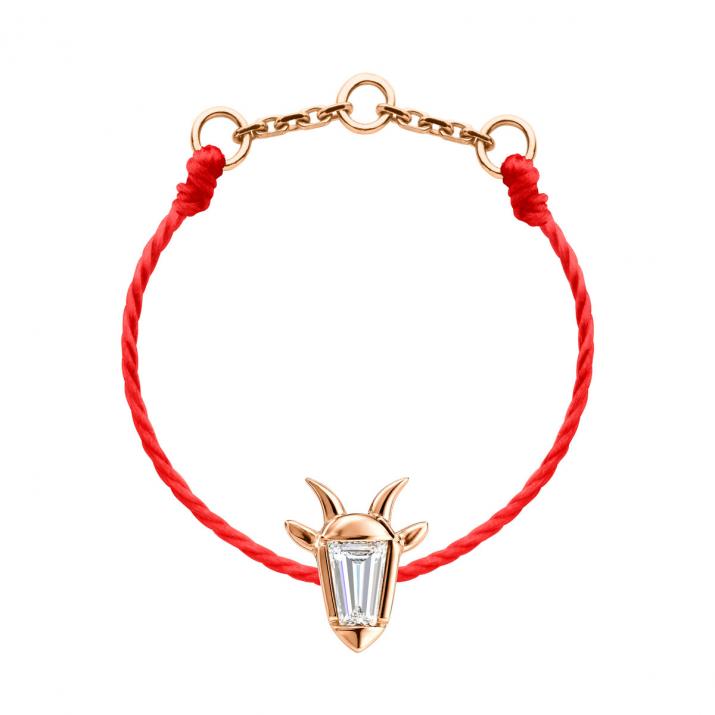 Bague fil en or rose 18K, tête de chèvre et diamant taille trapèze 0,04 ct - Redline