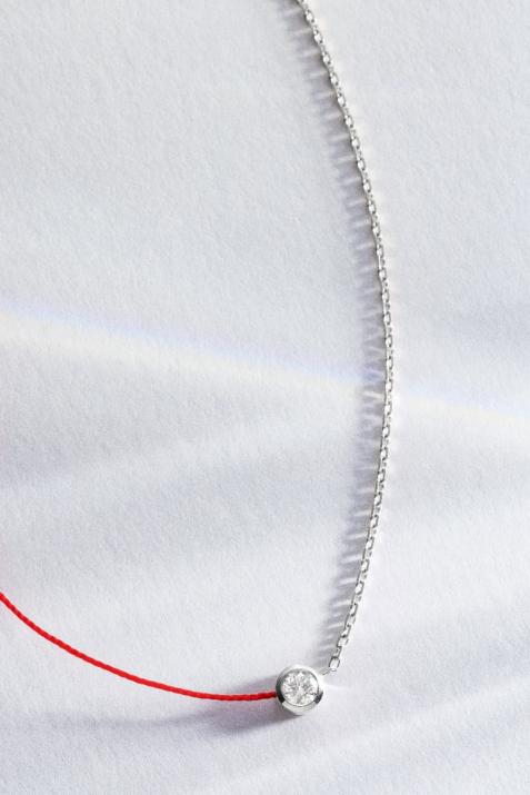 Collier fil et chaîne avec diamant 0.10 carat en serti clos or blanc - Redline - 0++