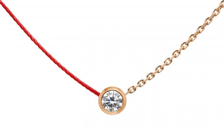 Collier fil et chaîne avec diamant 0.10 carat en serti clos or rose - Redline - 0++