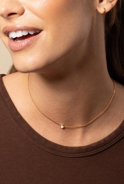 Collier fil et chaîne avec diamant 0.10 carat en serti clos or rose - Redline - 0++