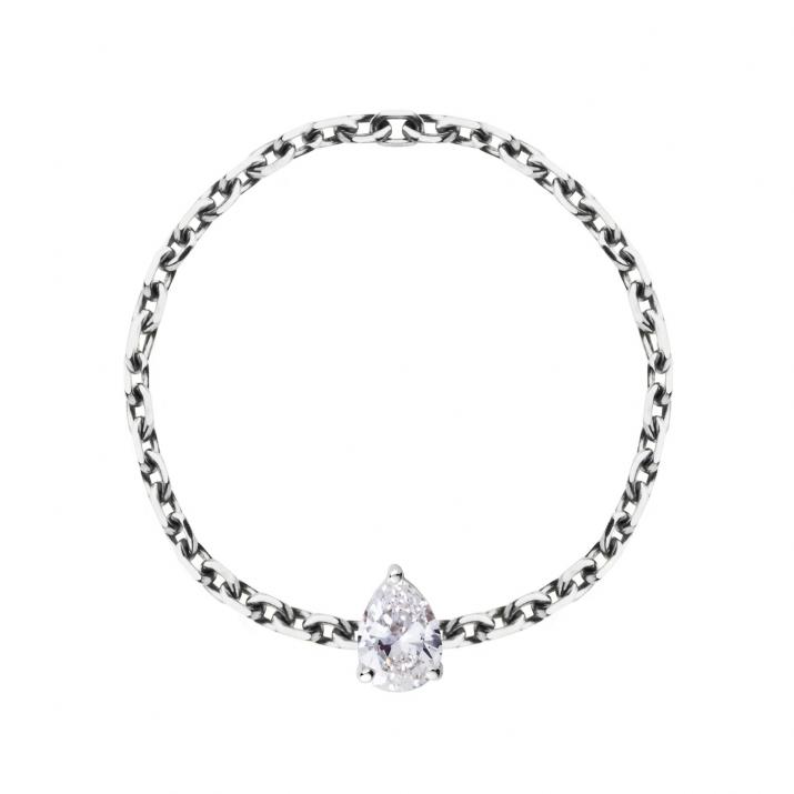 Bague chaîne avec diamant poire 0.10 carat en serti griffe or blanc - Redline - 0++