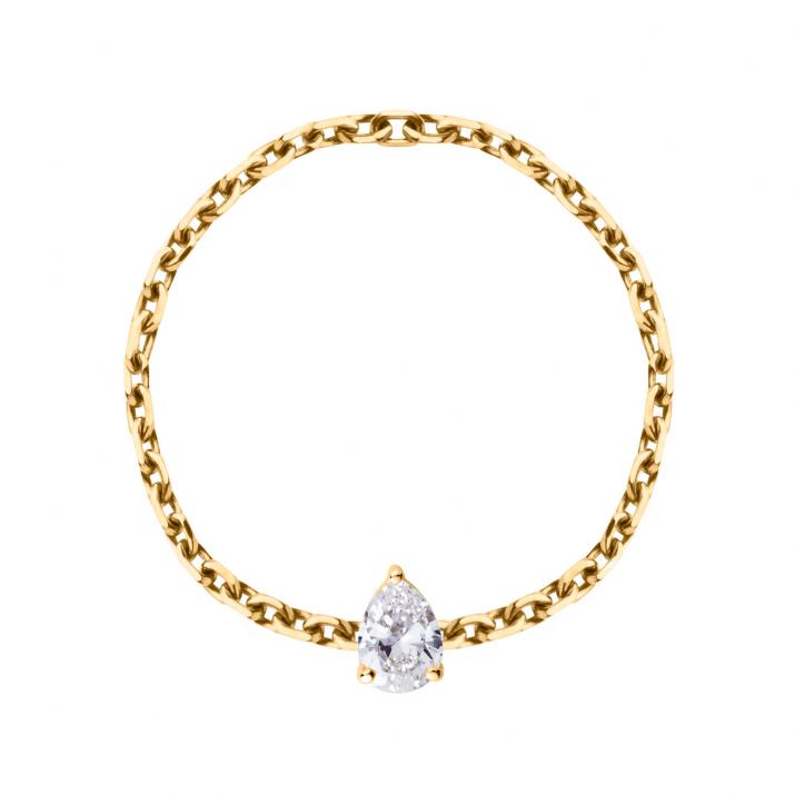 Bague chaîne avec diamant poire 0.10 carat en serti griffe or jaune - Redline - 0++