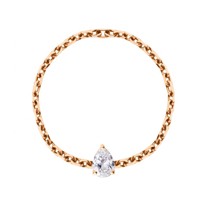 Bague chaîne avec diamant poire 0.10 carat en serti griffe or rose - Redline - 0++