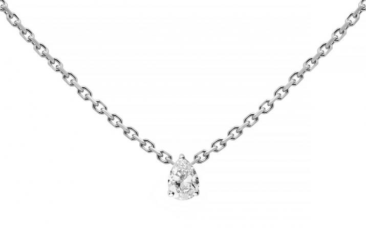 Collier chaîne avec diamant poire 0.10 carat en serti griffe or blanc - Redline - 0++