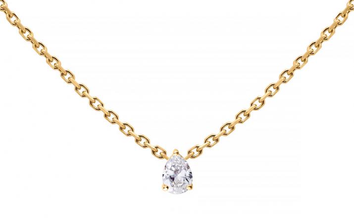 Collier chaîne avec diamant poire 0.10 carat en serti griffe or jaune - Redline - 0++