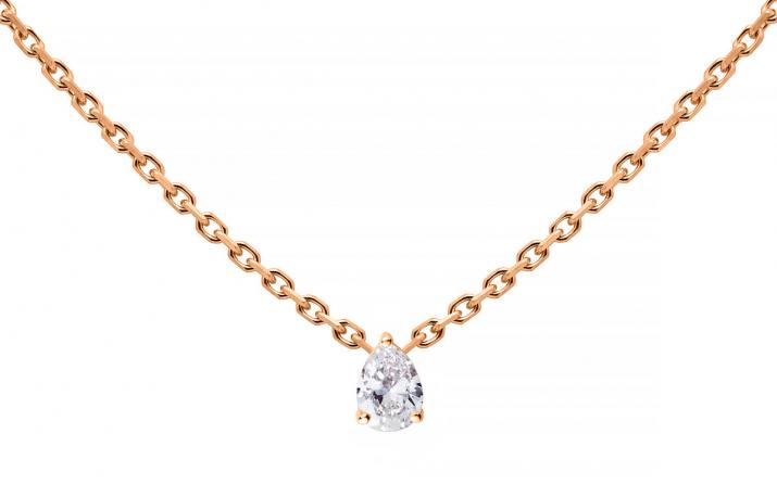 Collier chaîne avec diamant poire 0.10 carat en serti griffe or rose - Redline - 0++