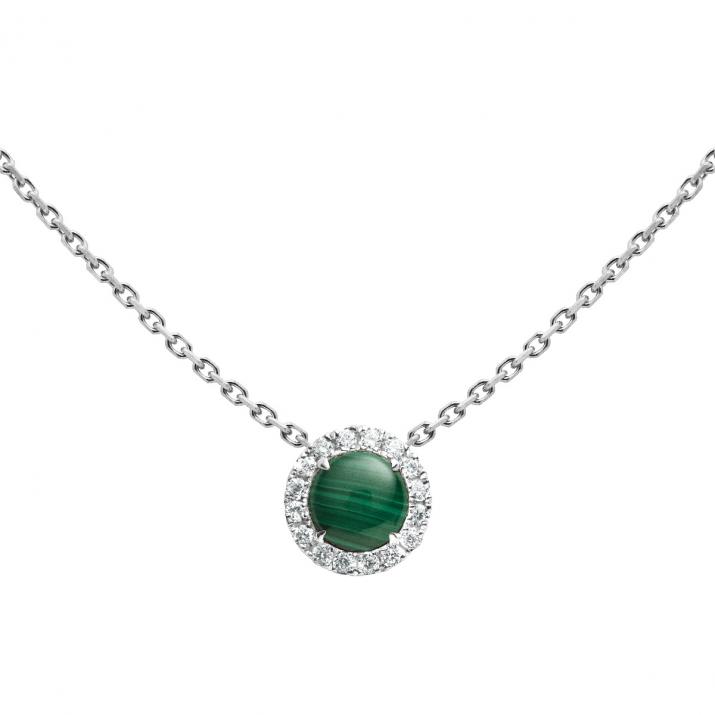 Collier chaîne malachite et diamants en serti griffe or blanc - Redline