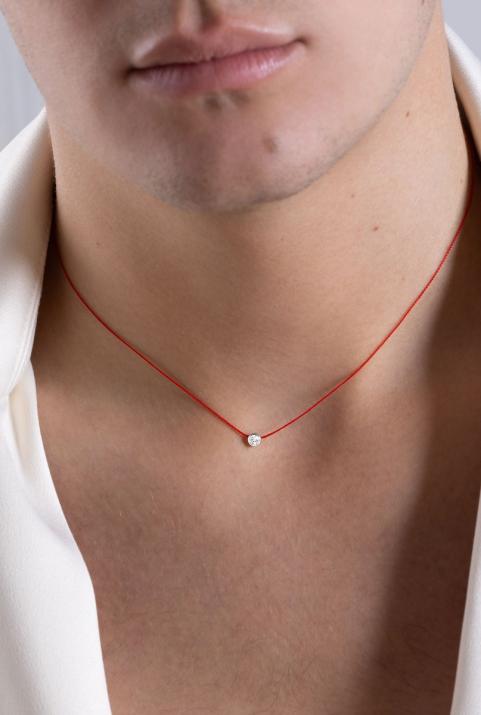 Collier fil avec diamant 0.10 carat en serti clos or blanc - Redline - 0++