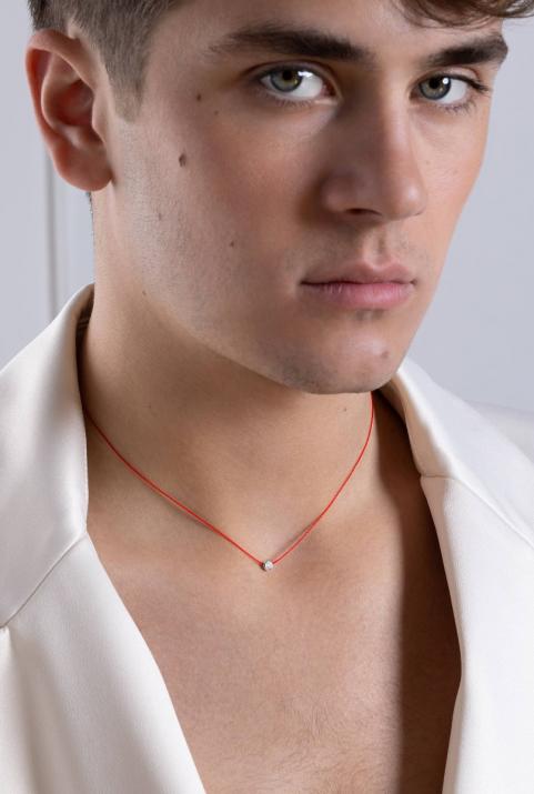 Collier fil avec diamant 0.10 carat en serti clos or blanc - Redline - 0++