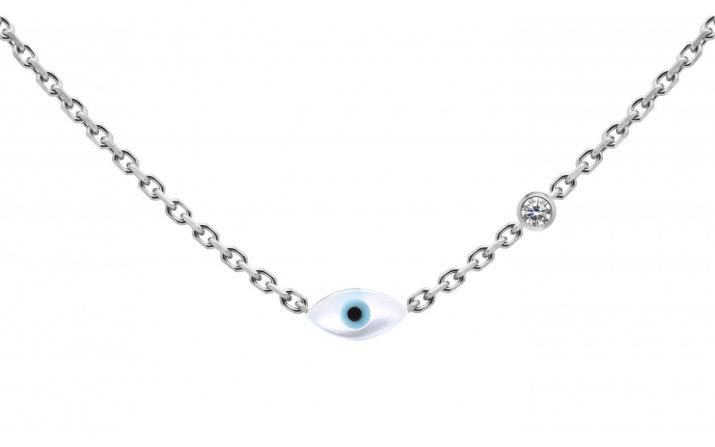 Collier chaîne oeil protecteur or blanc avec diamant - Redline