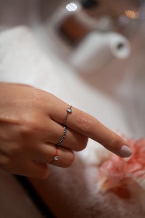 Bague chaîne avec diamant 0.10 carat en serti clos or noir - Redline - 0++