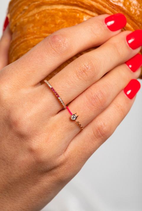 Bague Chat mi-fil mi-chaîne avec diamant 0.05ct or rose - Redline - 0++