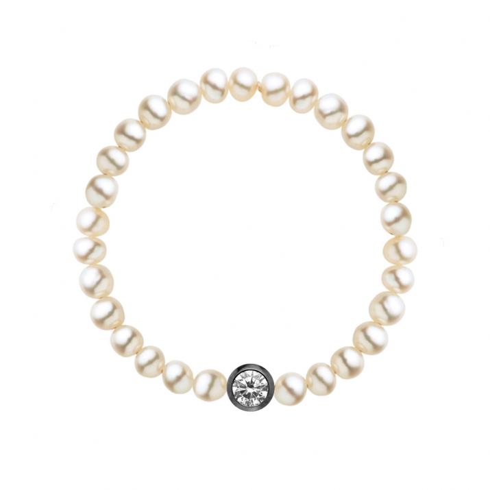 Bague fil avec des petites perles d'eau douce et 1 diamant 0.05 carat en serti clos or noir - Redline - 0++